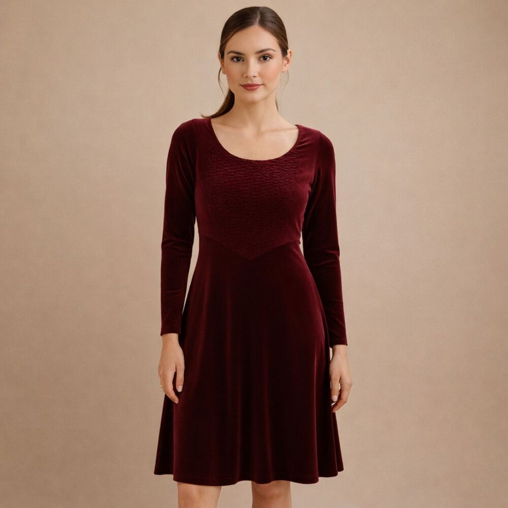 Vintage 90s Burgundy Red Velvet Midi Dress 8p Whimsigoth Victorian Holidays